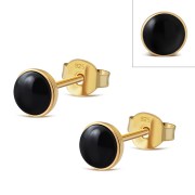14K Gold Plated | Black Onyx Round Sterling Silver Stud Earrings, e440st